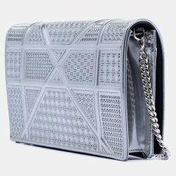 Pre Owned Dior Silver Baby Patent Microcannage Diorama Crossbody