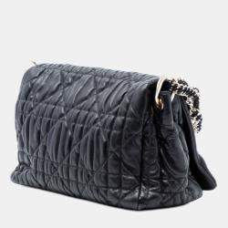 Pre Owned Dior Black Medium Lambskin Cannage Gaufre Delices Flap