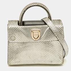 Pre Owned Dior Diorever Mini Silver Python Top Handle Bag