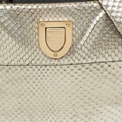 Pre Owned Dior Diorever Mini Silver Python Top Handle Bag