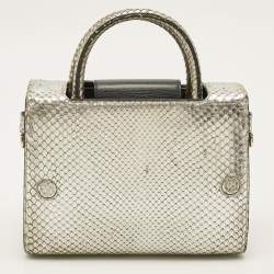 Pre Owned Dior Diorever Mini Silver Python Top Handle Bag