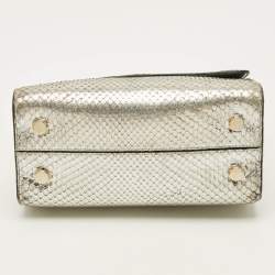 Pre Owned Dior Diorever Mini Silver Python Top Handle Bag
