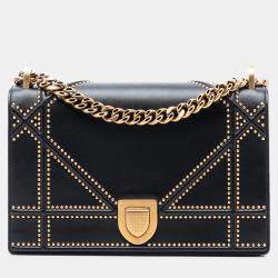 Pre Owned Dior Black Medium Studded Lambskin Diorama Flap