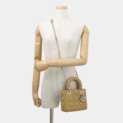 Pre Owned حقيبة يد ديور ليدي ديور 2 وسيلة زيتوني جلد لامبسكين صغيرة