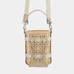 Pre Owned Dior Sahara 2-Way Bucket Bag Beige Raffia Leather Rubber