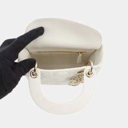 مملوكة مسبقًا Dior Lady Dior Canage 2Wayhandbag Latte White Lambskin Rhinestone Size Mini