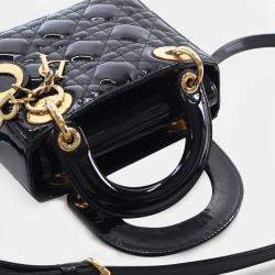 Pre Owned Dior Lady Dior Mini Patent Leather Top Handle Bag