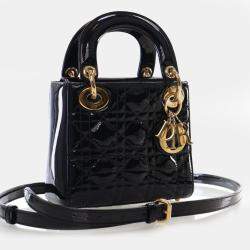 Pre Owned Dior Lady Dior Mini Patent Leather Top Handle Bag