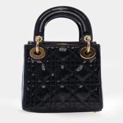Pre Owned Dior Lady Dior Mini Patent Leather Top Handle Bag