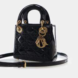 Pre Owned Dior Lady Dior Mini Patent Leather Top Handle Bag