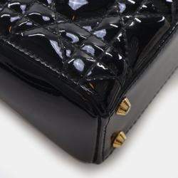 Pre Owned Dior Lady Dior Mini Patent Leather Top Handle Bag