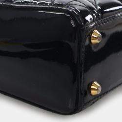 Pre Owned Dior Lady Dior Mini Patent Leather Top Handle Bag