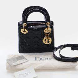 Pre Owned Dior Lady Dior Mini Patent Leather Top Handle Bag