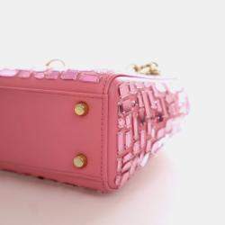 Pre Owned Dior Lady Dior Mini Mosaic Of Mirrors Calfskin Leather Top Handle Bag