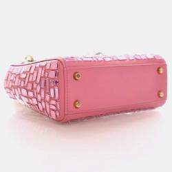 Pre Owned Dior Lady Dior Mini Mosaic Of Mirrors Calfskin Leather Top Handle Bag