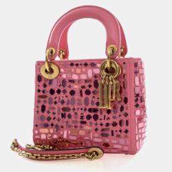 Pre Owned Dior Lady Dior Mini Mosaic Of Mirrors Calfskin Leather Top Handle Bag