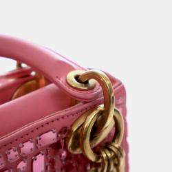Pre Owned Dior Lady Dior Mini Mosaic Of Mirrors Calfskin Leather Top Handle Bag