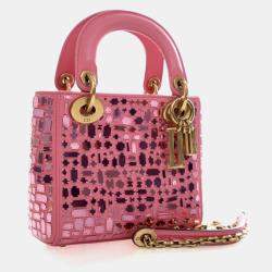 Pre Owned Dior Lady Dior Mini Mosaic Of Mirrors Calfskin Leather Top Handle Bag