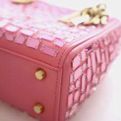 Pre Owned Dior Lady Dior Mini Mosaic Of Mirrors Calfskin Leather Top Handle Bag