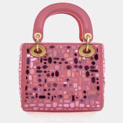 Pre Owned Dior Lady Dior Mini Mosaic Of Mirrors Calfskin Leather Top Handle Bag