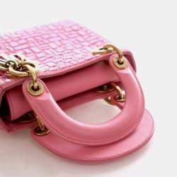 Pre Owned Dior Lady Dior Mini Mosaic Of Mirrors Calfskin Leather Top Handle Bag