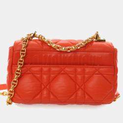 Pre Owned Dior Caro Cannage Small Orange Calfskin Leather Shoulder Bag