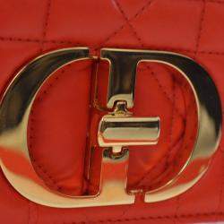 Pre Owned Dior Caro Cannage Small Orange Calfskin Leather Shoulder Bag