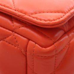 Pre Owned Dior Caro Cannage Small Orange Calfskin Leather Shoulder Bag