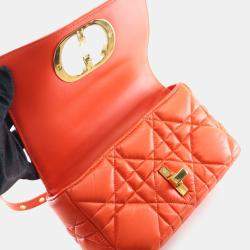 Pre Owned Dior Caro Cannage Small Orange Calfskin Leather Shoulder Bag
