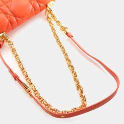 Pre Owned Dior Caro Cannage Small Orange Calfskin Leather Shoulder Bag