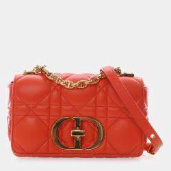 Pre Owned Dior Caro Cannage Small Orange Calfskin Leather Shoulder Bag
