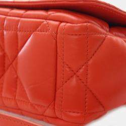 Pre Owned Dior Caro Cannage Small Orange Calfskin Leather Shoulder Bag