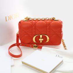 Pre Owned Dior Caro Cannage Small Orange Calfskin Leather Shoulder Bag