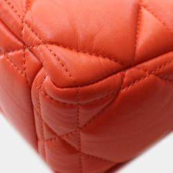 Pre Owned Dior Caro Cannage Small Orange Calfskin Leather Shoulder Bag