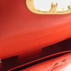 Pre Owned Dior Caro Cannage Small Orange Calfskin Leather Shoulder Bag