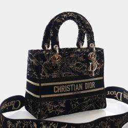 مملوكة مسبقًا Dior Lady D-Lite Medium Embroidered Canvas Top Handle Bag