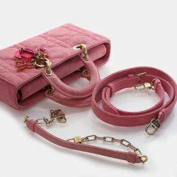 Pre Owned Dior Lady D-Joy Medium Pink Denim Shoulder Bag