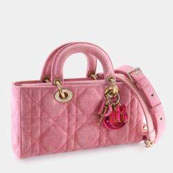 Pre Owned Dior Lady D-Joy Medium Pink Denim Shoulder Bag