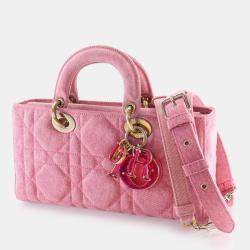 Pre Owned Dior Lady D-Joy Medium Pink Denim Shoulder Bag