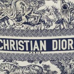 Pre Owned Dior Toile de Jouy Book Medium Blue Embroidered Canvas Tote