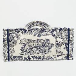 Pre Owned Dior Toile de Jouy Book Medium Blue Embroidered Canvas Tote