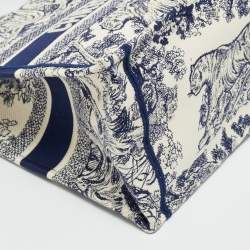 Pre Owned Dior Toile de Jouy Book Medium Blue Embroidered Canvas Tote