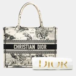 Pre Owned Dior Black White Medium Canvas Embroidered Zodiac Toile De Jouy Book Tote