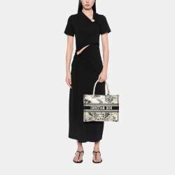 Pre Owned Dior Black White Medium Canvas Embroidered Zodiac Toile De Jouy Book Tote