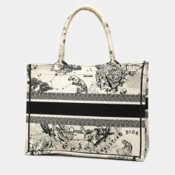 Pre Owned Dior Black White Medium Canvas Embroidered Zodiac Toile De Jouy Book Tote