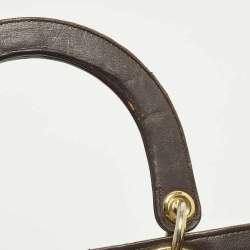 Pre Owned Dior Lady Dior Large Dark Brown Cannage Leather Tote