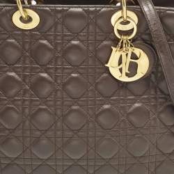 Pre Owned Dior Lady Dior Large Dark Brown Cannage Leather Tote