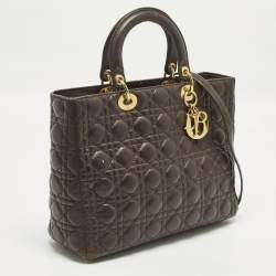 Pre Owned Dior Lady Dior Large Dark Brown Cannage Leather Tote