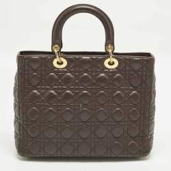 Pre Owned Dior Lady Dior Large Dark Brown Cannage Leather Tote
