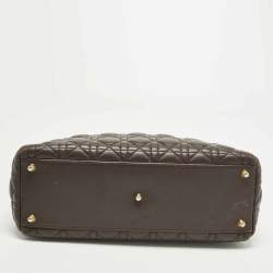 Pre Owned Dior Lady Dior Large Dark Brown Cannage Leather Tote